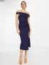 Фото #4 товара True Violet off shoulder midi dress wth split in navy