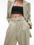 Topshop Petite co-ord straight tailored trousers in sage