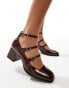 Bershka buckle detail heeled mary janes in brown