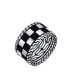 ფოტო #1 პროდუქტის Men's Inside Out Design Two Tone Black Silver Geometric Check Board Squares Chess Ring Band Heavy Solid .925 Silver Handmade In Turkey Wide 12MM