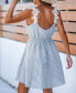 Фото #4 товара Women's Blue Pinstripe Sleeveless Smocked Waist Mini Beach Dress