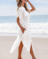 Women's White Collared Button Up Cover-Up Beach Dress