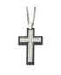 ფოტო #1 პროდუქტის Brushed Black IP -plated Edges CZ Cross Pendant Cable Chain Necklace