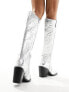 Public Desire Austine knee boot with western stitching in metallic silver