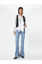 Фото #2 товара İspanyol Paça Kot Pantolon Yırtmaç Detaylı Dar Kesim Standart Bel - Victoria Slim Jeans