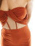 Фото #3 товара ASOS DESIGN Tall drape twist front bandeau maxi dress with invisible mesh in rust