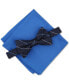 Фото #1 товара Men's Canfield Grid Bow Tie & Solid Pocket Square Set, Created for Macy's