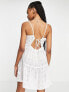 Фото #3 товара Topshop tall Broderie tiered mini beach dress in white