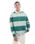 HUGO Blue noresti rugby sweatshirt in green horizontal stripes