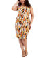 ფოტო #1 პროდუქტის Plus Size Printed Faux-Wrap Sheath Dress