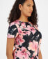 Фото #3 товара Women's Floral-Print Short-Sleeve Top, Created for Macy's