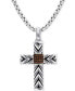 ფოტო #1 პროდუქტის Chocolatier® Men's Chocolate Diamond Textured Cross 22" Pendant Necklace (1/8 ct. t.w.) in Sterling Silver & 14k Rose Gold-Plate