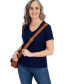 ფოტო #1 პროდუქტის Women's Short Sleeve V-Neck Cotton Top, Created for Macy's