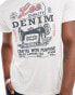 Lee denim sewing logo print t-shirt in off white weiß, M - фото #4