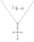 ფოტო #1 პროდუქტის 2-Pc. Set Cubic Zirconia Cross Pendant Necklace & Baguette Stud Earrings in Sterling Silver, Created for Macy's