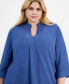 Plus Size Split-Neck 3/4-Sleeve Tunic Top