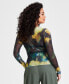 ფოტო #2 პროდუქტის Petite Printed Long-Sleeve Cowlneck Mesh Top, Created for Macy's