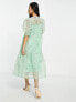 Фото #2 товара ASOS DESIGN tiered smock midi dress in cutwork floral organza in soft green