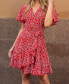 Women's Red Ditsy Ruffled Sleeve Mini Beach Dress