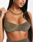 Фото #4 товара ASOS DESIGN fuller bust step front underwired bikini top in black gold glitter dd-g