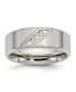 Фото #1 товара Stainless Steel Brushed Polished CZ 8mm Beveled Edge Band Ring