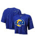 Women's Threads Royal Distressed Los Angeles Rams Bleach Splatter Notch Neck Crop T-shirt