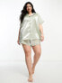 Фото #5 товара Loungeable Curve bridesmaid taffeta short sleeve revere shirt and short set in sage green