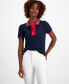 ფოტო #1 პროდუქტის Women's Cotton Contrast Puff-Sleeve Polo