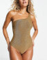 Accessorize metallic one shoulder swimsuit in gold