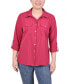 ფოტო #2 პროდუქტის Petite 3/4 Roll Tab Blouse with Pockets