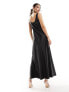 Фото #7 товара Miss Selfridge satin scoop neck bias maxi dress in black
