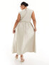 COLLUSION Plus twill raw hem maxi smock dress in stone