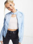 Фото #1 товара COLLUSION lightweight nylon biker jacket in baby blue