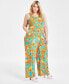 Trendy Plus Size Floral Wide-Leg Knit Jumpsuit, Created for Macy's