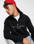 Tommy Hilfiger embroidered flag logo half zip sweatshirt in black