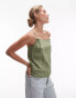 Topshop square neck cami with bows in green crinkle