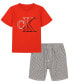 ფოტო #1 პროდუქტის Little Boys Monogram V-neck T-shirt and Plaid Shorts