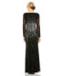 Фото #2 товара Women's High Neck Sequin Embellished Long Sleeve A Line Gown