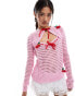 Фото #1 товара Neon Rose pointelle cherry applique shrug co-ord in pink