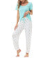 Women's Short Sleeve Pocket T-Shirt with Printed Jogger Pants 2 Piece Pajama Set