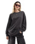 Фото #2 товара Monki long sleeve oversized sweater in acid washed black