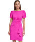 Petite Puff-Sleeve Side-Ruched Dress