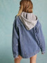 Фото #5 товара Miss Selfridge denim jacket with hood in blue wash