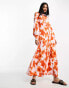 Фото #2 товара Selected Femme maxi shirt dress in bold orange floral