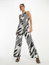 Фото #4 товара River Island halterneck tie back wide leg jumpsuit in black and white