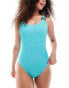 In The Style exclusive crinkle square neck ring detail swimsuit in turquoise