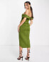 ASOS DESIGN off shoulder corset midi dress in olive