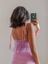 Labelrail x Pose and Repeat tie shoulder ruched cami top with diamante heart in lilac and pink mesh