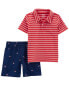 Toddler 2-Piece Striped Polo Shirt & Short Set 4T