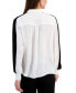 Women's Colorblocked Pleated-Sleeve Button Front Top